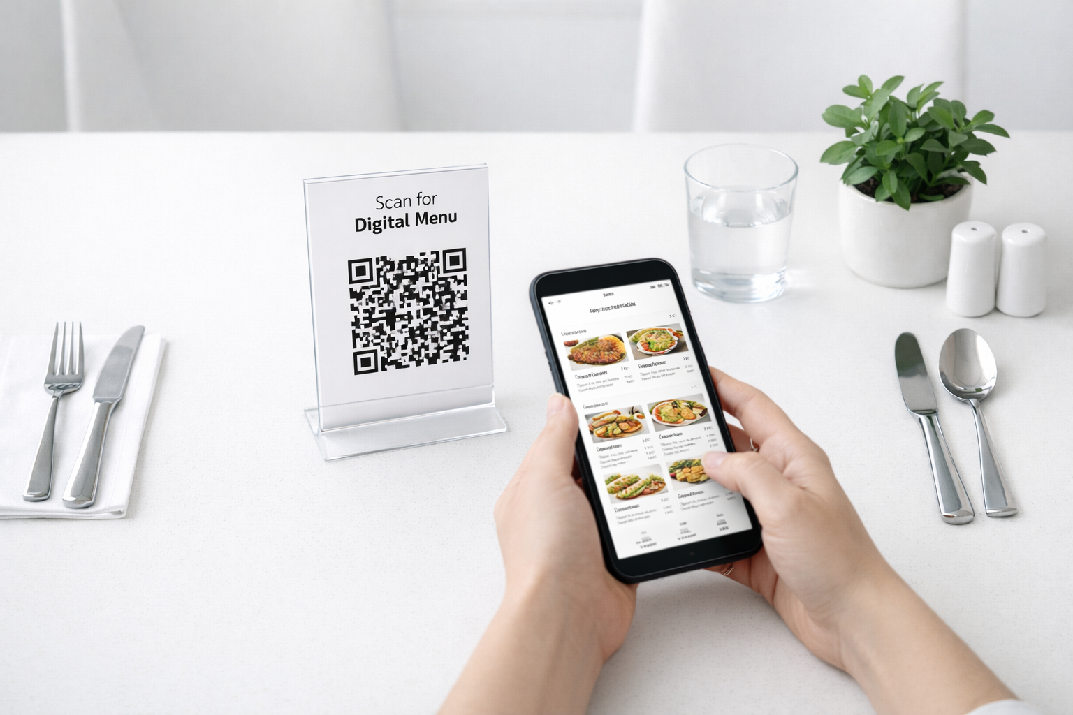 Modern digital QR menu on phone